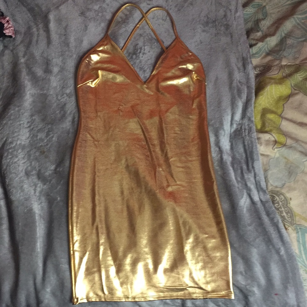 Gold Foil Halter Dress